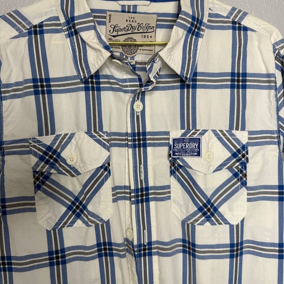 Superdry Men's Long- sleeved shirt with a blue & white [\plaid pattern - X-Large - Picture 9 of 9